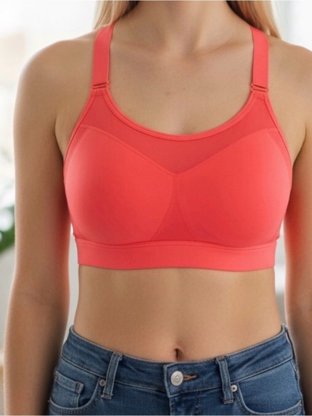 Victoria's Secret Coral-Red Seamless Mesh Sports Bra 34D (No Tag)